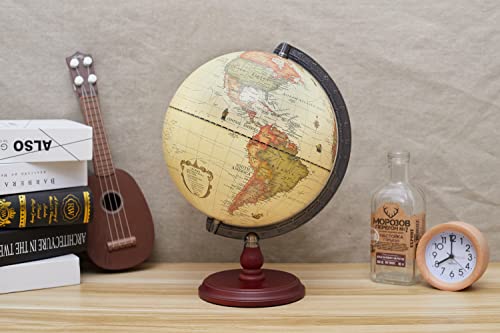 ANNOVA Antique Globe 10" / 25 cm Diameter with A Wood Base, Vintage Decorative Political Desktop World - Rotating Full Earth Geography Educational - Kids, Adults, School, Home, Office (Dia 10-inch) - color: Brown 10 inch
