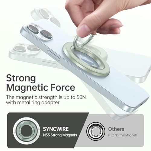 SYNCWIRE Magnetic Phone Ring Holder for MagSafe, 360° Rotation Cell Phone Grip Stand Finger Ring Kickstand Two-Sided Magnet Compatible with iPhone 17 Pro Max 16 15 14 13 12 MagSafe Accessories - color: Single Ring-1PCS-Green