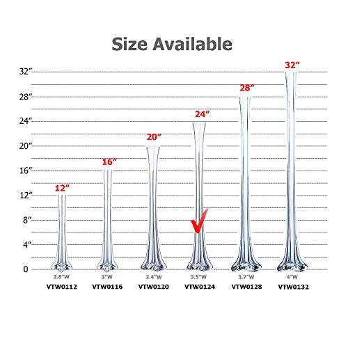WGV Eiffel Tower Vase Bulk, Open 1.5", Height 24", (Multiple Sizes Choices) Clear Glass Floral Container with Sturdy Base, Flower Centerpiece for Wedding Event Home Decor, Arts Crafts, 12 Pieces - color: Clear (1 Case), size: 24"H