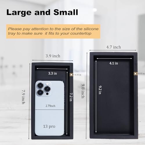 Silicone Bathroom Vanity Tray Rectangle Soap and Sponge Holder Kitchen Sink Organizer for Scrubber, Lotion Bottles, Perfume, Jewelry, Candle, Key Trinket Ring, 2 Pack, Black - color: Black, size: 2-Pack (7.9" x 4.0")