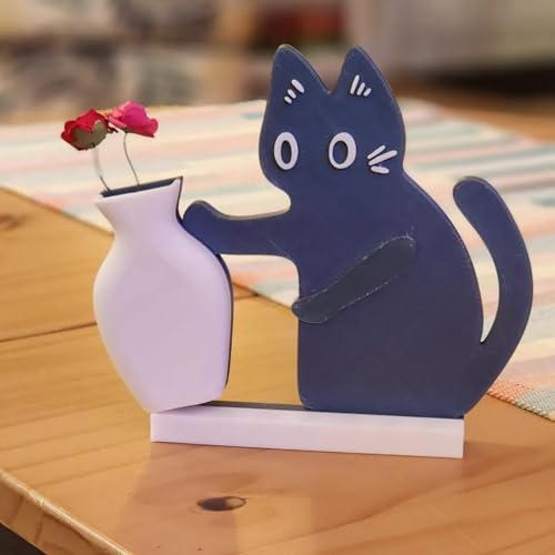 Cat Push Flower Vase for Home Decor Cute Vases for Table Room Decor Unique Lollipop Vases for Women Cat Lover Birthday Gifts (Small) - size: Small