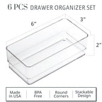 STORi SimpleSort 6-Piece Stackable Clear Drawer Organizer Set | 6" x 3" x 2" Rectangle Trays | Small Makeup Vanity Storage Bins and Office Desk Drawer Dividers | Made in USA - size: 6x3x2" (Set of 6)