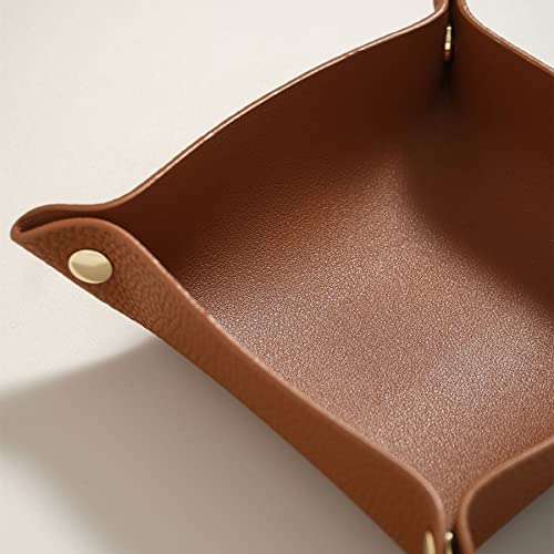 OLETHA Small Foldable Valet Tray - Aesthetic Desk Organizer for Home, Office & Travel - Portable Catch All Bowl for Keys, Jewelry & Essentials - Brown - color: Brown