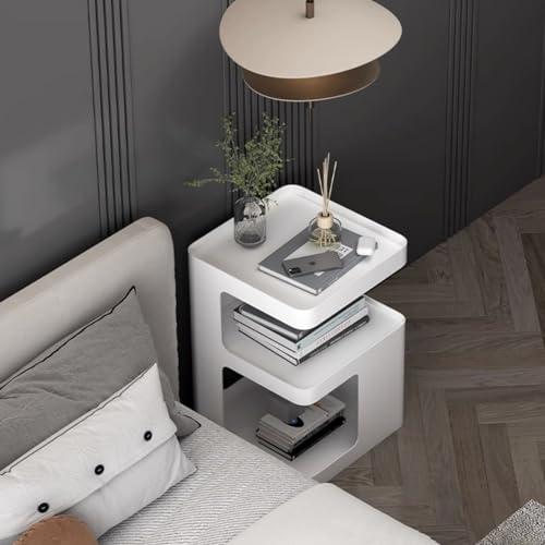 Side Table,Modern end Table,Metal nightstand,Bedside Table,3-Tier Accent Table with Storage for Bedroom,Living Room,Small Space,Couch.No Assembly Required - color: White