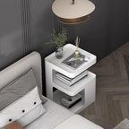 Side Table,Modern end Table,Metal nightstand,Bedside Table,3-Tier Accent Table with Storage for Bedroom,Living Room,Small Space,Couch.No Assembly Required - color: White
