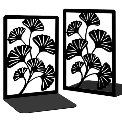 Decorative Bookends, 2 Pcs Ginkgo Leaf Desk Bookends Sturdy Metal Book Organizers for Home Office and Study Room - style: Ginkgo Leaf