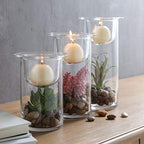 KMwares Glass Cylinder Candle Holders Set of 3 with Artificial Succulent and Decorative Stones, Hurricane Candle Holder Centerpiece for Table, Wedding, Bathroom and Home Decor (Candles Not Included)
