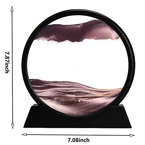 rysnwsu 3D Dynamic Sand Art Liquid Motion, Moving Sand Art Picture Round Glass 3D Deep Sea Sandscape in Motion Display Flowing Sand Painting Relaxing Desk Toys (Brown, 7'') - color: Brown, size: 7''