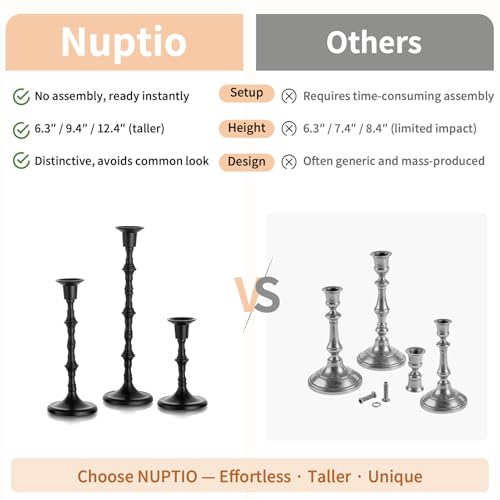 NUPTIO Candle Stick Holders for Centerpeice: Set of 6 Matte Black Taper Candlestick Holders - Bulk Antique Tall Candleholder for Easter Shabbat Table Fireplace Decor - color: Black, size: 2 sets/ 6 pcs