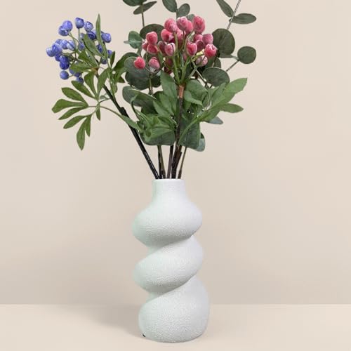 8 inch White Ceramic Vase for Table Centerpieces, Modern Farmhouse Decorative Vase for Home Decor, Perfect for Fresh/Dried Flowers （Spiral Shape） - color: White B