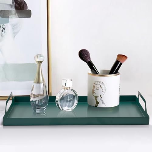 VANRA Metal Serving Tray Portable Bed Tray with Handles for Coffee Table, Living Room, Kitchen and Bathroom (Black Green) - color: Black Green