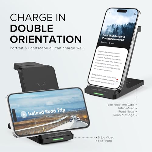 Wireless Charging Station, 3 in 1 Fast Wireless Charger Stand for Multiple Devices Apple Watch Ultra Series 11 10 9 8 7 6 SE 5 4 3 2, iPhone 17 16 15 14 13 12 11 Pro Max/Plus/Air/X/XS/XR, Airpods Pro - color: Black