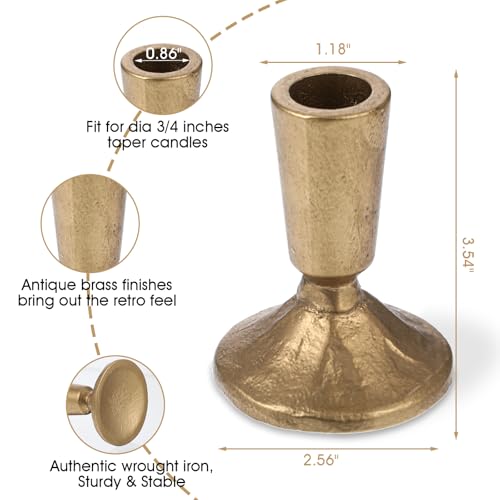 Set of 2 Handcrafted Antique Brass Iron Taper Candle Holders - Elegant Candlesticks for Weddings, Dining, and Parties, Timeless Décor Accent