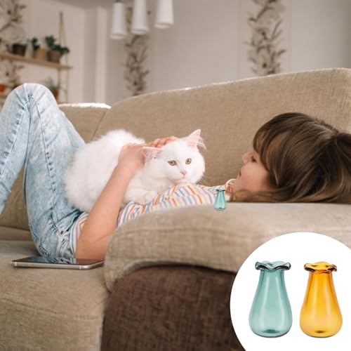 Andibro 2Pcs Cat Whisker Vase, Mini Vases for Flowers Miniature Vase Small Glass Vases Cat Whisker Holder Cat Memorial Gifts for Dog Or Cat Hair Keepsake Micro Landscape DIY Ornament (Green + Yellow)