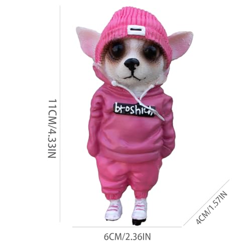 Cute Resin Backpack Dog Statue Crafts Living Room Desktop Decorations,Handmade Casual Small Resin Animal Statue Ornament Home Decor Pink - color: Pink