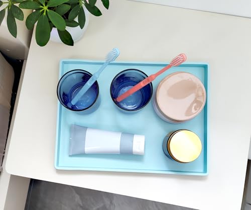 Blue Serving Tray (11.8 x 8.7 inch) for Serving Accessory, Spa, Coffee, Drinks, Wine, Tea, Bar, Party, Seasoning, Perfume and Display Use. - color: Blue-1 Tray, size: 11.8" x 8.7" x 0.8"
