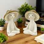2Pcs Cute Meditation Mushroom Statue-Meditation Mushroom Resin Statue for Desk Living Room Resin Figurine for Home Patio Office Decor Cute Plant Statues for Tabletop Garden Backyard Decor