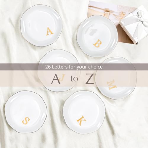 ProCase Ceramic Jewelry Tray, Initial Ring Dish Trinket Plate Engagement Gift, Small Personalized Monogram Ring Bowl for Wedding, White Decorative Jewelry Holder for Women Vanity -Letter W - style: W