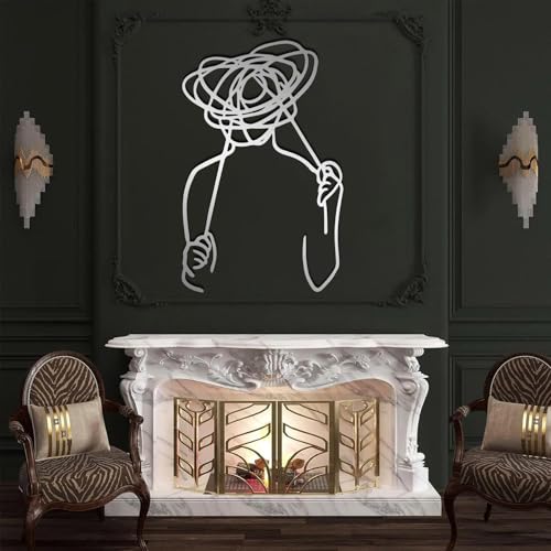 Metal Minimalist Line Art Wall Decor, Overthinking Man, Confused Mount, Abstract Home, Room Sculpture, Living - color: Silver, size: 48L" x 31W"