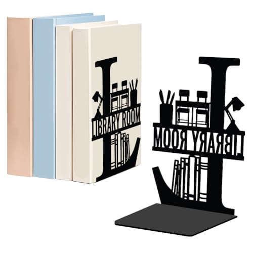 WADORN Library Room Metal Decorative Bookend for Shelves, Heavy Duty Book Ends for Heavy Books, Non-Skid Books Holder Stand for Desk, Book Support Stopper for Bookshelf Office Home, 5.3x4.3x7.9 Inch - color: Library Room