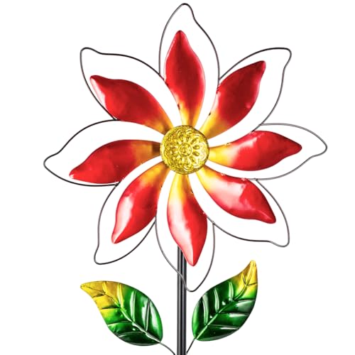 Wind Spinner Outdoor,14’’ Dia Red Flower Shape Garden Pinwheels Spinners,Waterproof Windmill for Yard Lawn Patio Decor - size: 14'' Red