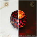 Ipetboom Glass Votive Candle Holder - Christmas Candle Holders Red Mosaic Tealight Candlestick Xmas Dining Table Centerpieces for Home Wedding Decorations Romantic Decor Party Ornament - 3.34x2.75in