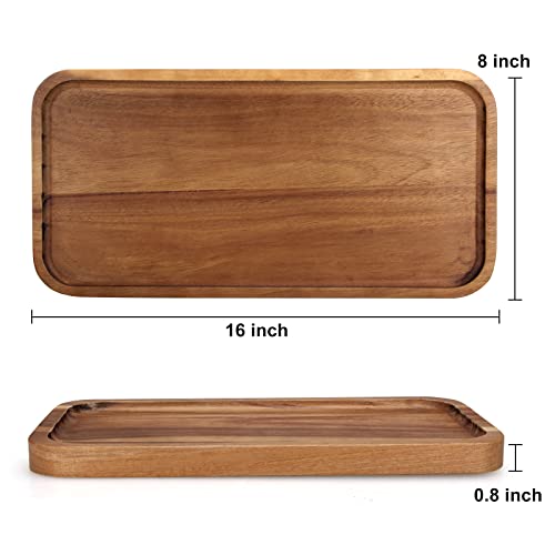 16" x 8" Large Wooden Serving Tray for Decor Party Charcuterie Boards Rectangular Acacia Wood Dessert Platters Rectangle Cake Dessert Plates Food Cheese Platter Board Snack Kitchen Dishes Tray - size: 16" x 8"