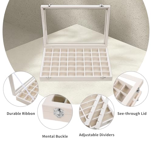 Stratalife Jewelry Organizer 48 Grid Jewelry Trays with Dust-proof Lid Velvet Earring Organizer Ring Holder Accessories Box Necklaces Earrings Storage for Women Drawers Cream - color: Beige, size: 48 Grid