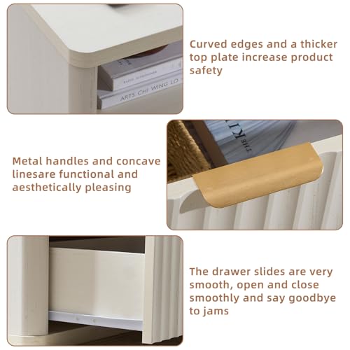 LEYAOYAO 31" Wide Fluted Nightstand with Charging Station, Oversized Extra Large 2 Drawers Night Stand,White Wood Bedside Table,Tall Bed Side End Tables,Modern Chest of Drawers Dressers for Bedroom - color: White, size: 2 Drawers