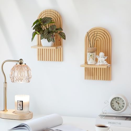 Boho Wall Decor Set of Two - Natural Modern Minimalist Mid Century Wall Candle Holder for Living Room - Wood Bohemian Decor for Bathroom Nursery Bedroom - color: Natural