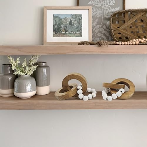 Oakrain 2pcs Wood Chain Link Decor, Minimalist Home Décor Accents, Natural Boho Farmhouse Rustic Handmade Wood Knot Decor for Shelf Coffee Table, Best Housewarming Gifts - style: 3 link (2 Pack-Acacia wood)