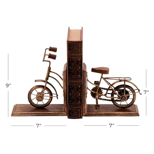 Deco 79 Wooden Bike Decorative Bookends Non Skid Bookends, Set of 2 Office Bookends7"W, 9"H, Brass