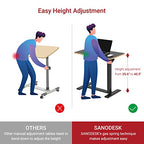 SANODESK Medical Adjustable Overbed Bedside Table with Hidden Casters, Pneumatic Mobile Laptop Computer Standing Desk Cart with Tray, Hospital and Home Use(27.6" W x 15.7" D, Black) - color: Black, size: Small