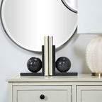 Deco 79 Marble Geometric Sleek Orb Bookends with L- Shaped Bases, Set of 2 6" W, 7" H, Black - color: Black, size: 6"W, 7"H