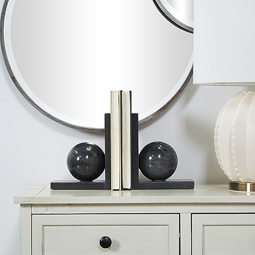 Deco 79 Marble Geometric Sleek Orb Bookends with L- Shaped Bases, Set of 2 6" W, 7" H, Black - color: Black, size: 6"W, 7"H