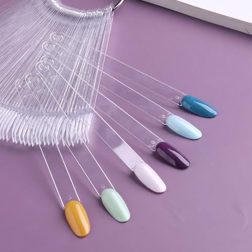 150 Pcs Clear Nail Swatch Sticks with Ring, Oval Shape Nail Swatches for Gel Polish, Transparent Acrylic Tips for Organization, Displaying Colors and Training Nails tech Supplies for Home or Salon Use - color: Clear Oval New