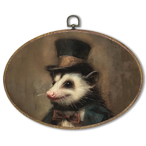Hxlac Vintage Opossum Oval Wall Art Framed, Dark Moody Opossum Oval Wall Decor, Rustic Farm Animal Hanging Canvas Prints Wall Sculptures for Home Living Room Bedroom Decor, 11.5x8.5 Inch - color: opossum oval