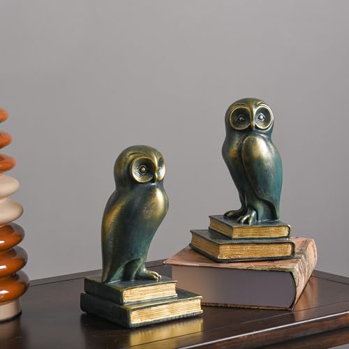Book Ends for Shelves, Owl Decorative Bookends Bronze Bird Book Stopper Unique Kids Book Holders with Anti-Slip Base Luxurious Bookends for Kids Rooms Office Home Decor(Bronze) - color: Owl-bronze