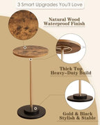 Masupu Drink Table, Round Side Table for Small Spaces, Pedestal Small End Table with Metal Base, for Living Room, Bedroom, Bathroom, Rustic Brown - color: 05.rustic Brown