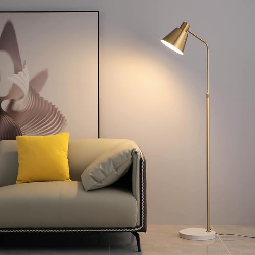 High-end Gold Brass Floor Lamp Bright 12W LED Light, Adjustable in Three Colors and Height, Electroplated Iron Lamp Post,Exquisite Craftsmanship,Standing Lamp for Living Room Bedroom Office Reading - color: Gold