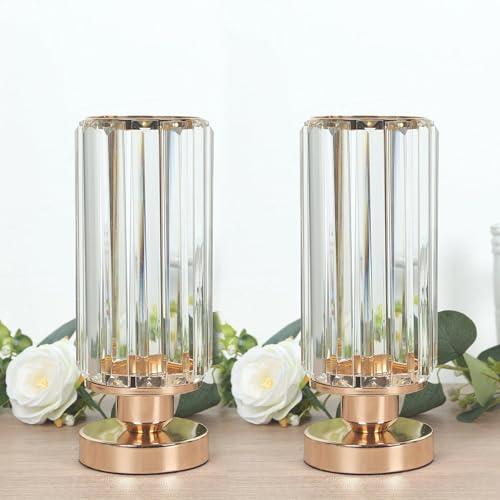 Efavormart 2-Pack 11" Gold Cylinder Hurricane Candle Holders, Crystal Pendant Pillar Votive Stand for Wedding Centerpieces & Romantic Table Decor - color: Cylinder Candle Holder, size: 11"