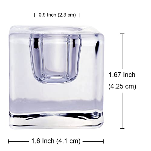 6 PCS Square Glass Taper Candle Holder, Crystal Clear Candlestick for Dining Table, Wedding, Thanksgiving and Christmas.… - color: Transparent 6pcs