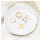 ProCase Ceramic Jewelry Tray, Initial Ring Dish Trinket Plate Engagement Gift, Small Personalized Monogram Ring Bowl for Wedding, White Decorative Jewelry Holder for Women Vanity -Letter S - style: S
