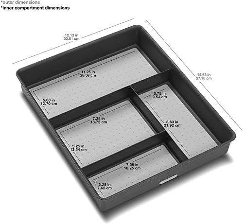 madesmart 4 Compartment Drawer Organizer, Multi Purpose Storage for Utensils, Office Tools, Cords, & Small Household Items, Tech Accessories, Arts & Crafts Supplies, Non Slip Lining, Granite - color: PremiumGranite