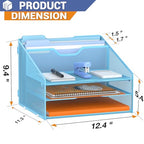 GAWERK Letter Tray Organizer, Mesh Desk File Organizer with 3 Paper Trays and 2 Vertical Upright Section (Blue) - color: Blue