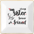 Sisters Gifts from Sister in Law Happy Birthday Gift for Women Funny Big Brother Little Ceramic Small Jewelry Dish Unique Trinket Tray Best Ring Plates Always My Sister, Forever My Friend - color: Sisters
