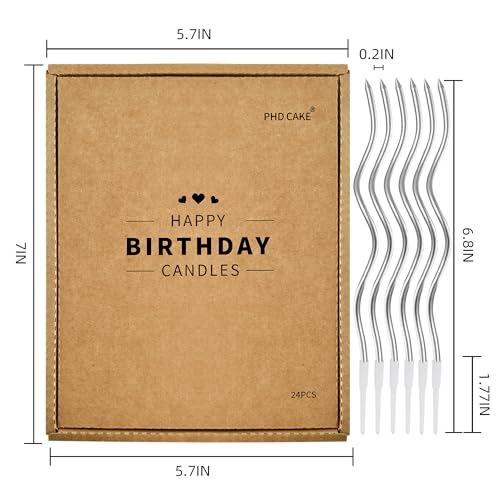 PHD CAKE 24-Count Silver Spiral Long Thin Birthday Candles, Cake Candles, Birthday Parties, Wedding Decorations, Party Candles - color: Silver