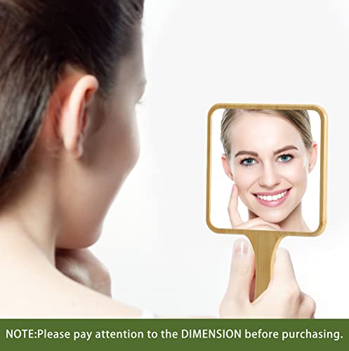 Hand Mirror,Natural Bamboo Hand Held Mirror with Handle,Small Cute Handheld Mirror for Shaving Single-Sided Portable Travel Vanity Mirror for Men & Women,5.3" W x 9.8" L - size: 9.8"L x 5.3"W
