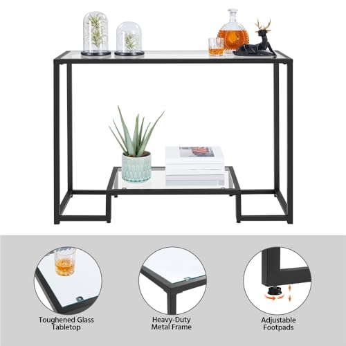 Yaheetech 42 Inch Console Table, Tempered Glass Entryway Table, 2-Tier Sofa Tables with Storage Shelves, Entrance Tables for Hallway Living Room, Black - color: Black