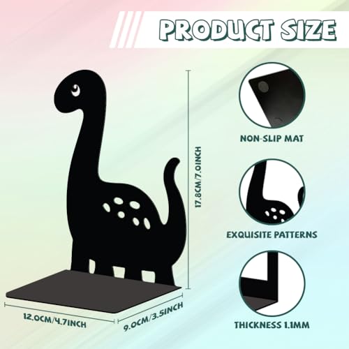 Peacoblue Metal Bookends for Shelves, Modern Decorative Heavy Duty Study Book Support Stoppers for Office, Desk, Shelf, Room 4.7"x3.5"x7" Cast Iron Simple Tall Bookends, 1 Pair (Dinosaur) - style: Dinosaurs